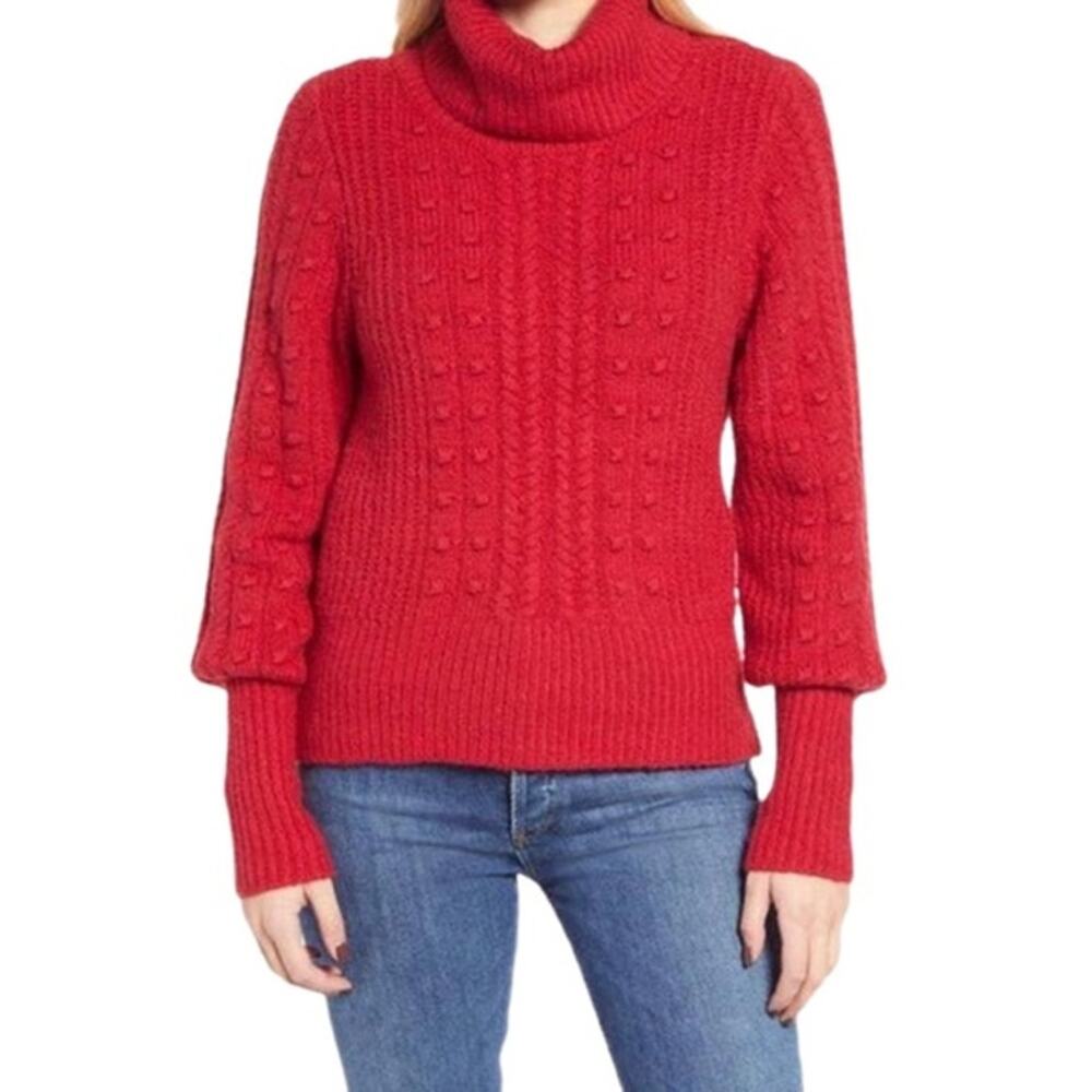 Rachel Parcell Red Scooter size Large NEW Cable and Bobble Turtleneck Sweater